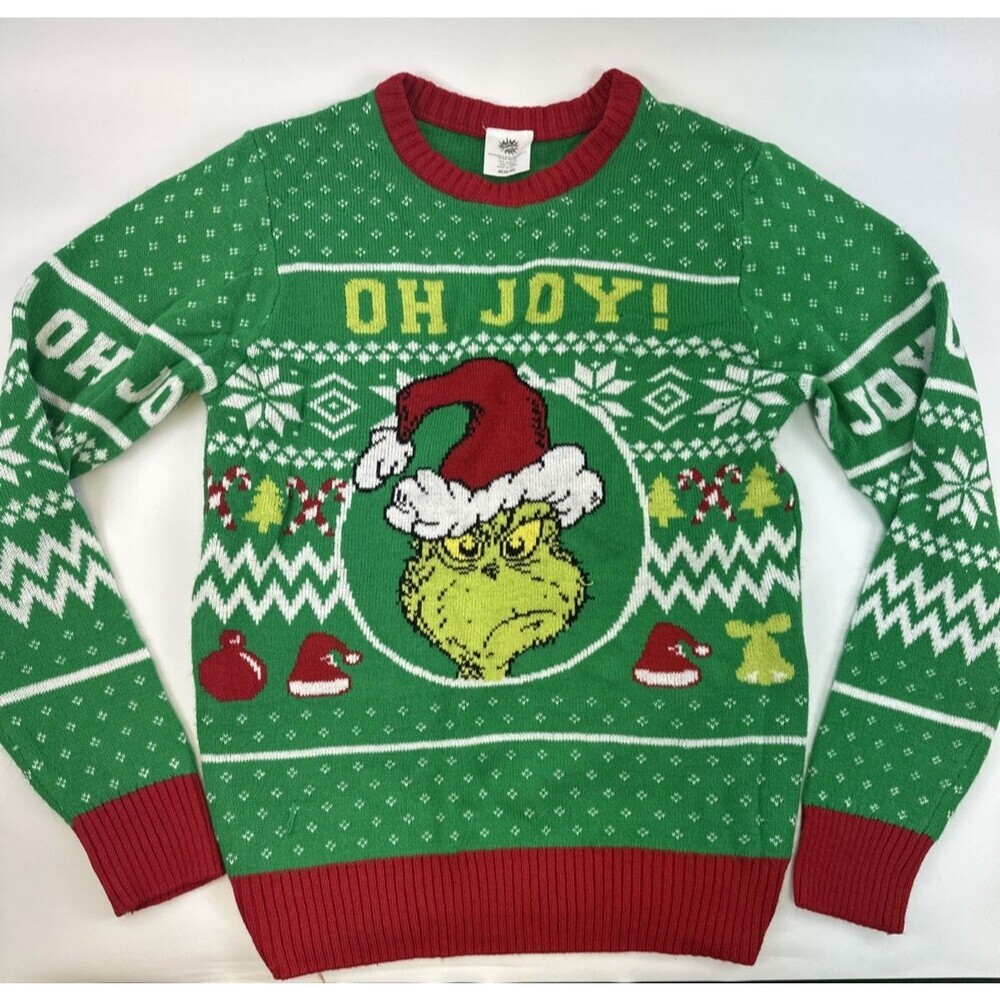 The Grinch Dr Seuss Christmas Sweater Pullover Green Oh Joy! Crewneck Men Medium